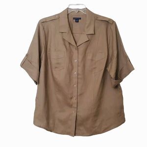 Westbound Womens Size 20W Linen Button-up Shirt Military Style Brown